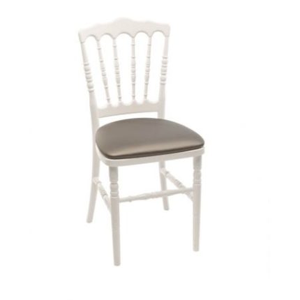 Weißer Französischer Stuhl mit grauem Sitzpolster