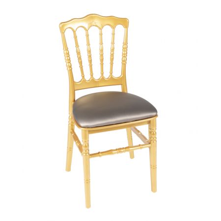 Goldener französischer Stuhl mit grauem Sitzpolster