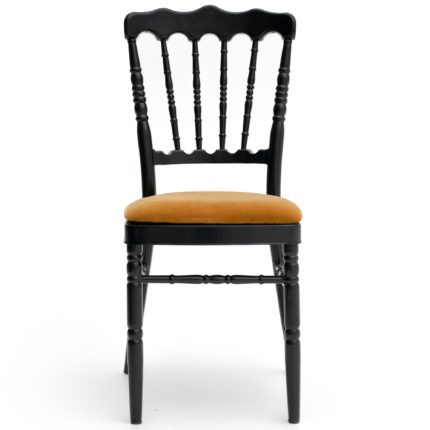 Grauer französischer Stuhl mit goldenem Sitzpolster
